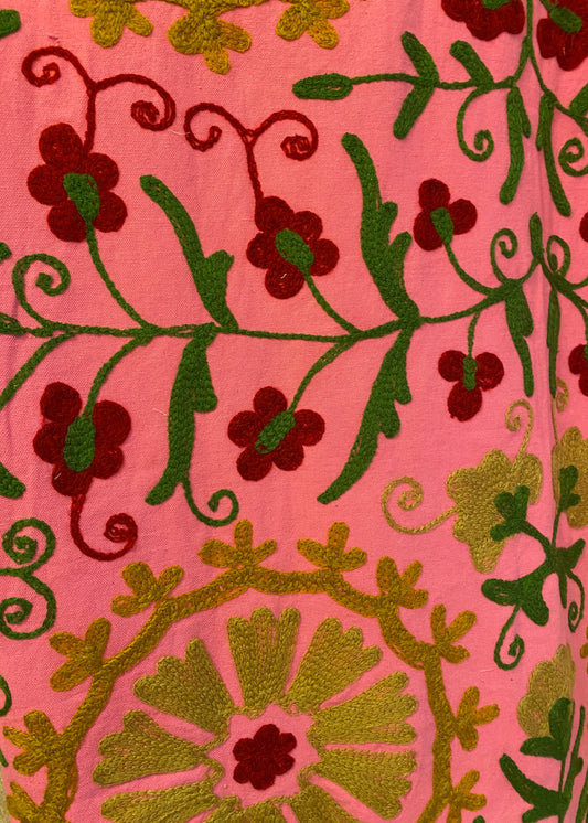 Katoenen lange jas - Roze beige bloemen - Tantuva Atelier