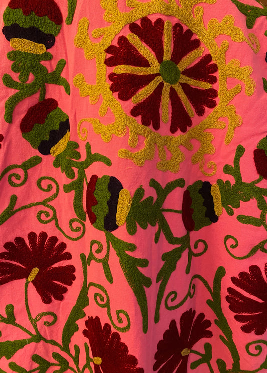 Katoenen lange jas - Roze rode bloemen - Tantuva Atelier