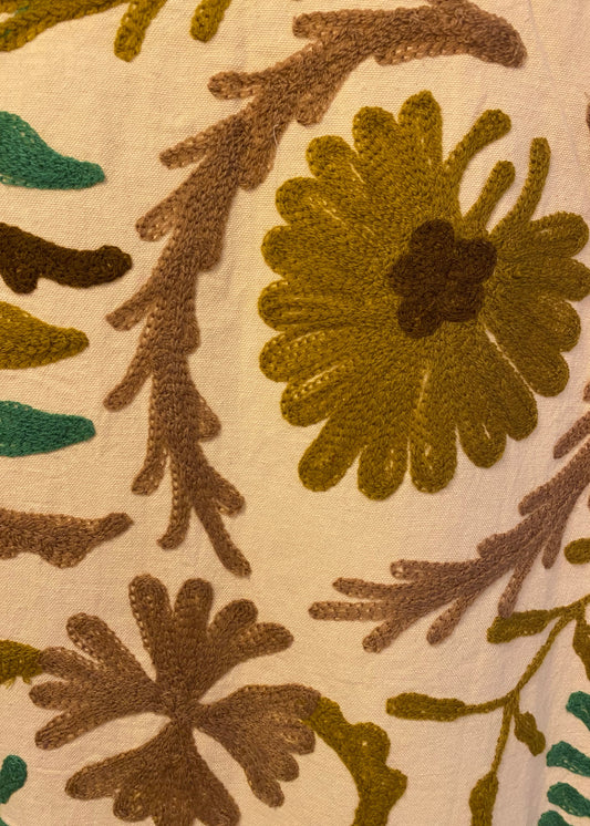 Katoenen lange jas - bruin beige groen - Tantuva Atelier