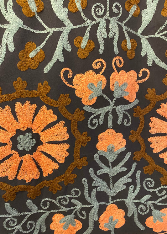 Katoenen lange jas - zwart, bruin floral - Tantuva Atelier