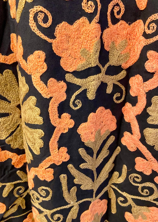 Katoenen lange jas - beige oranje zwart - Tantuva Atelier