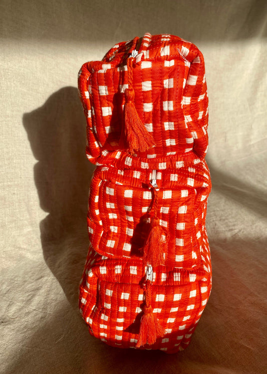 Toilettas set oranje/rood geruit