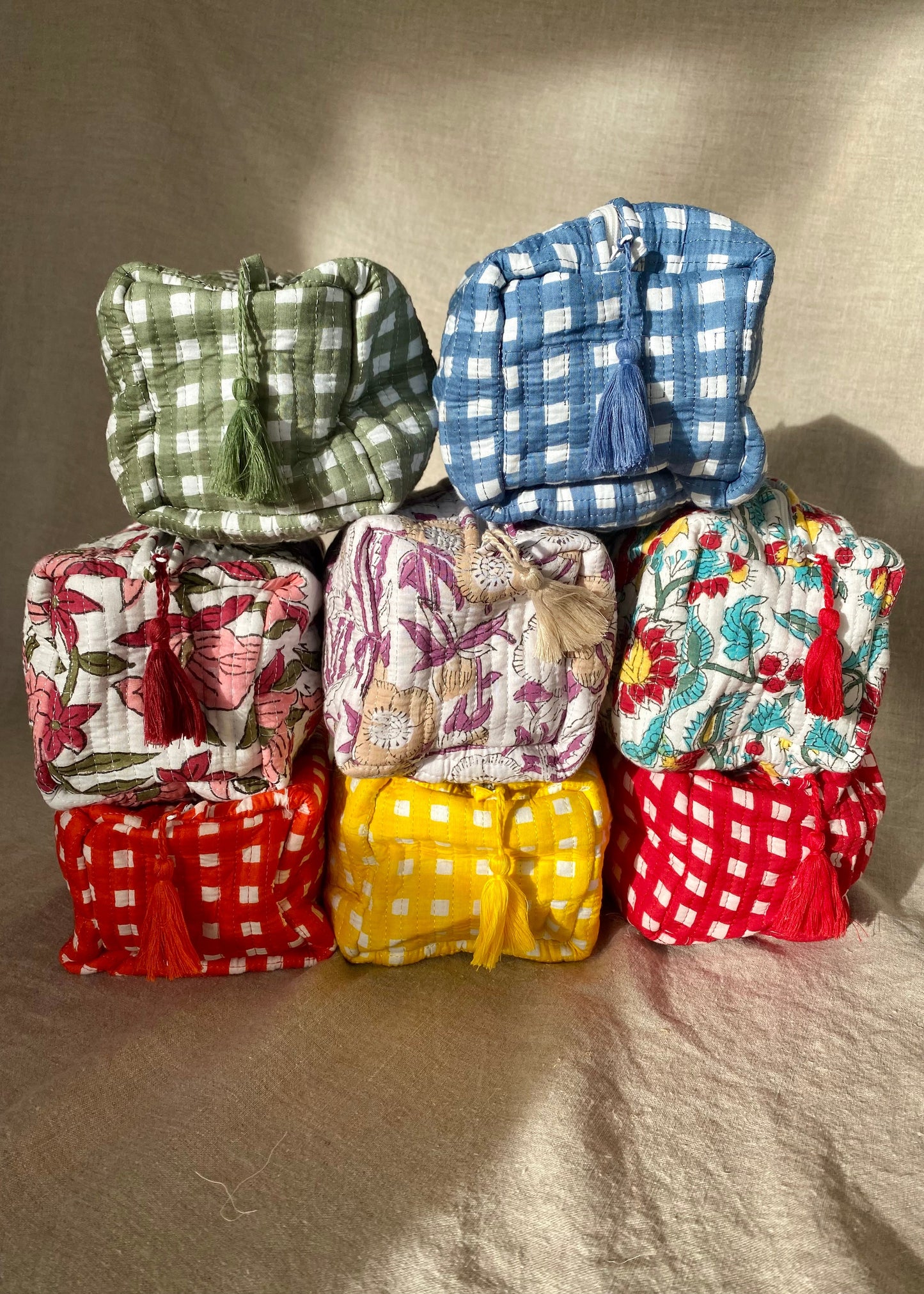 Toilettas set blauw geruit