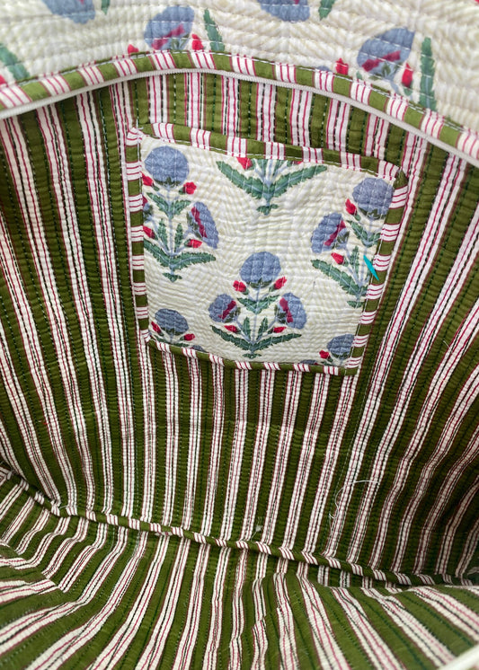 Botanical Bliss Tote Bag inside with zip and pocket