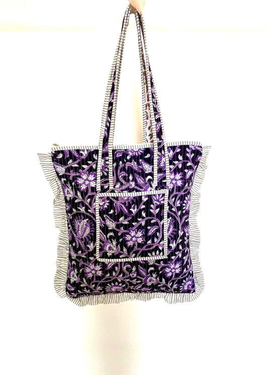 Gewatteerde laptoptas met volant donkerpaars lavendel