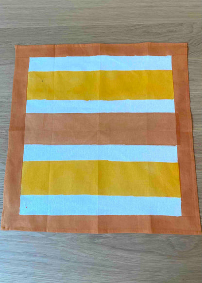 Tafelkleed 100% Katoen Geel/Oranje/Wit –  245x160 cm | Inclusief 6 Servetten (45x45 cm)