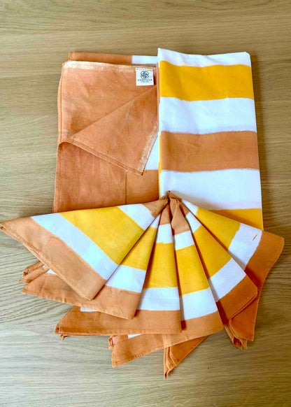 Tafelkleed 100% Katoen Geel/Oranje/Wit –  245x160 cm | Inclusief 6 Servetten (45x45 cm)