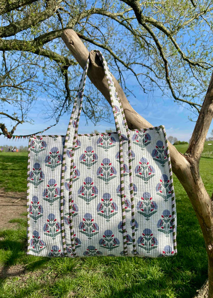 Botanical Bliss Tote Bag floral blue white