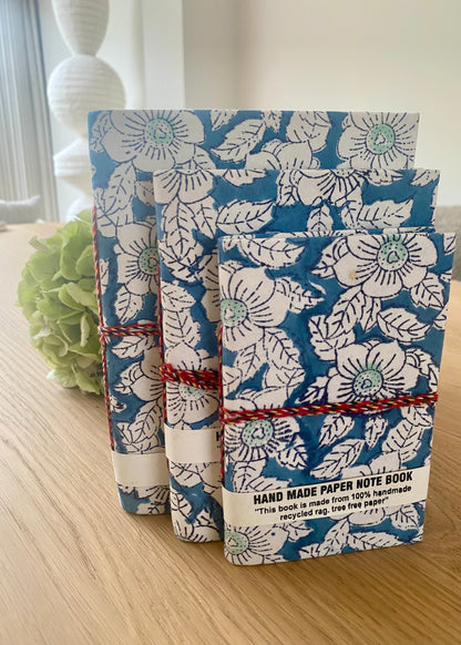 Note books 3 sizes Indigo flowers cotton and natural paper 