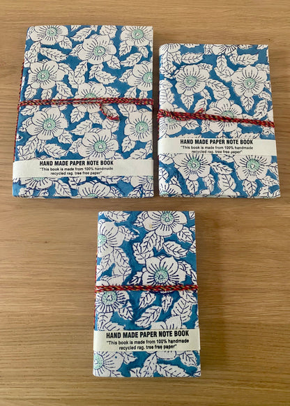 Note books 3 sizes Indigo flowers cotton and natural paper small, medium, large