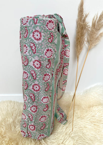 Yogatas groen gebloemd natural