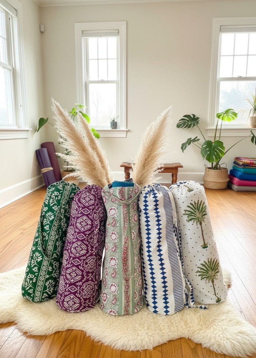 Yogatas groen gebloemd natural