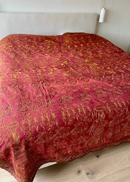 Sprei in Kerst Rood/goud Handgemaakt