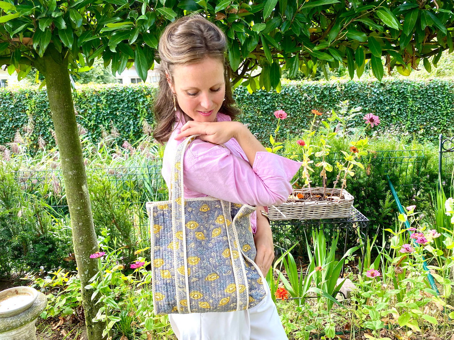 Handgemaakte handtas yellow flower