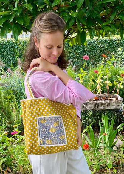 Handgemaakte handtas yellow flower