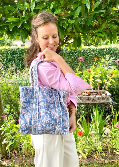 Handgemaakte handtas blue beige