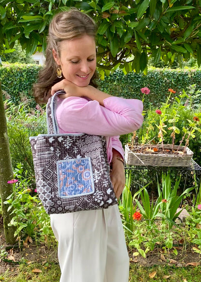 Handgemaakte handtas blue beige