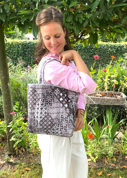 Handgemaakte handtas blue beige