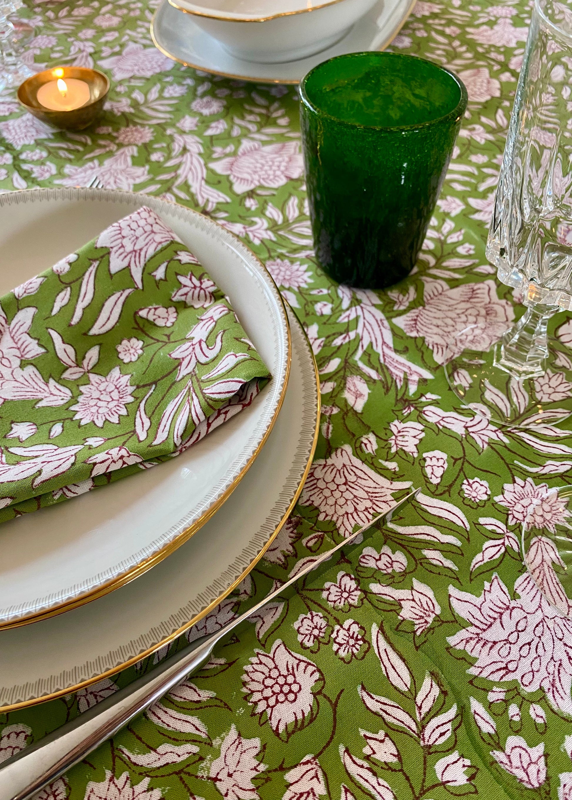 Servet 100% Katoen Green Floral 45x45 cm - Tantuva Atelier