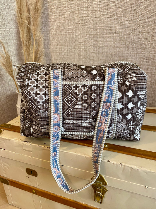 stylish brown duffle bag