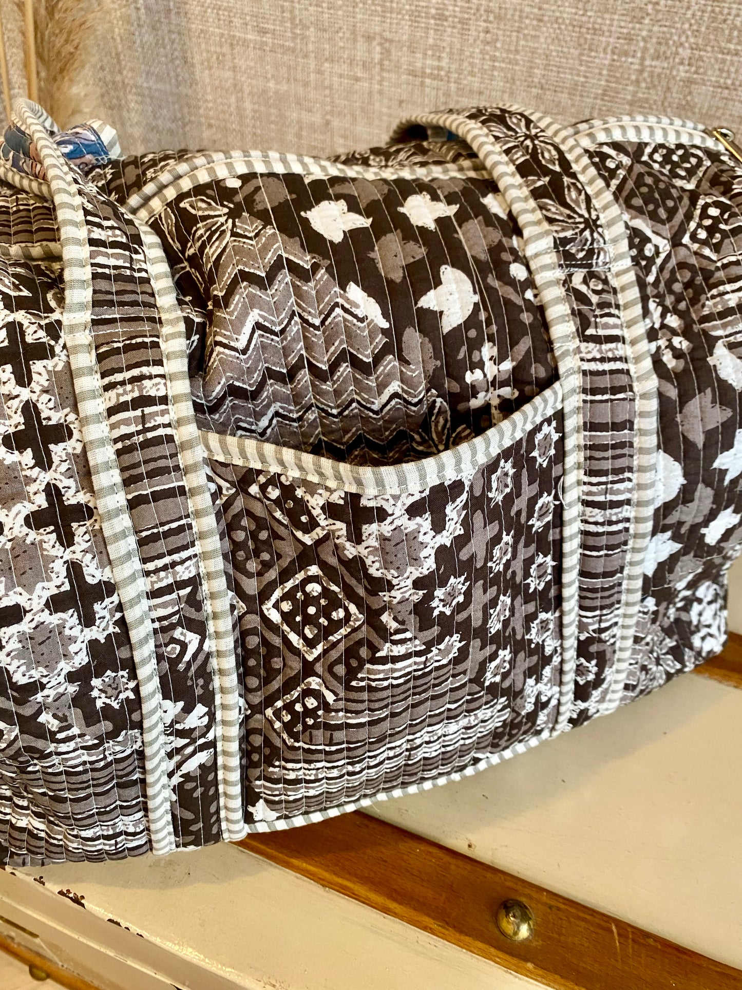 stylish brown duffle bag