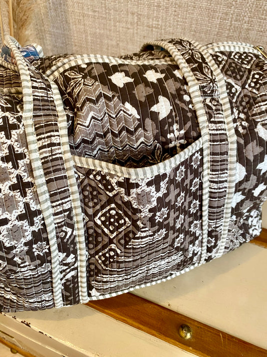 stylish brown duffle bag