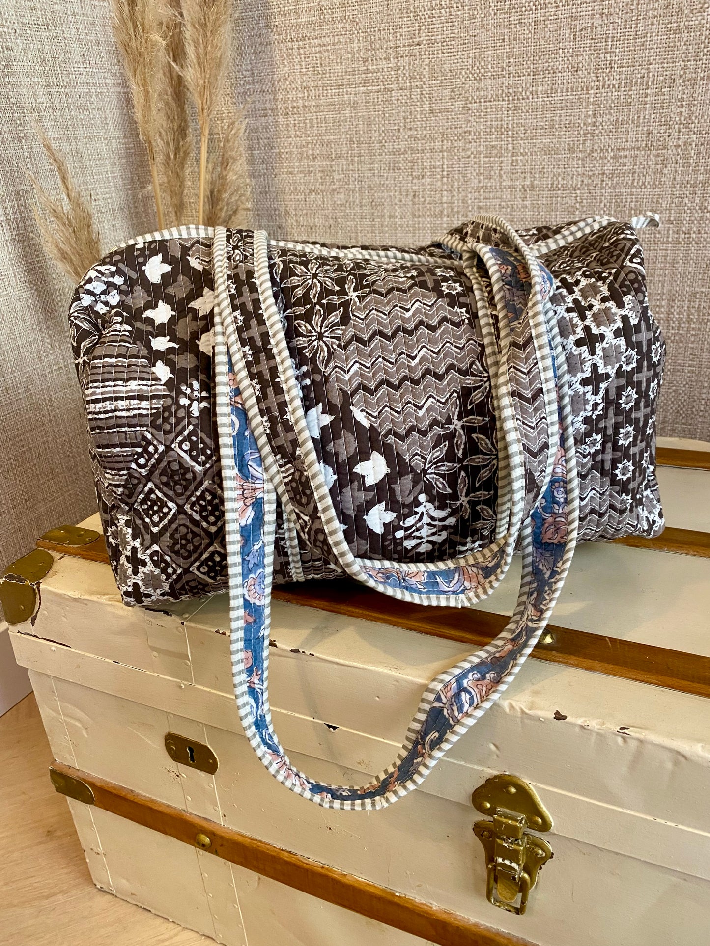 stylish brown duffle bag