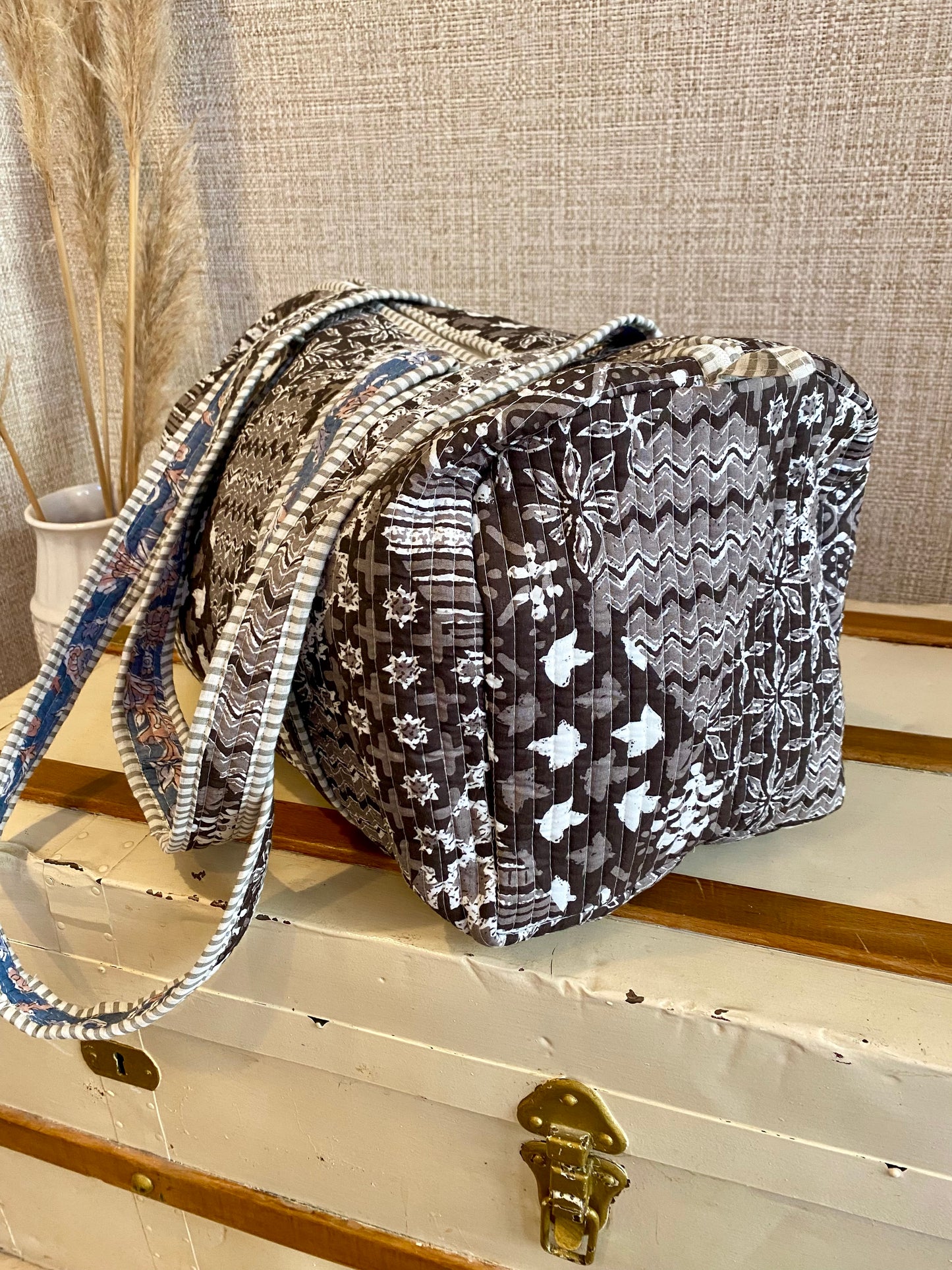 stylish brown duffle bag