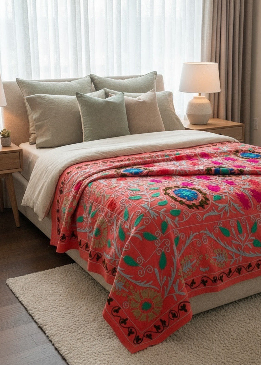 Sprei Eenpersoons - Katoen - 211x149 cm - Ibiza Grapefruit - Tantuva Atelier