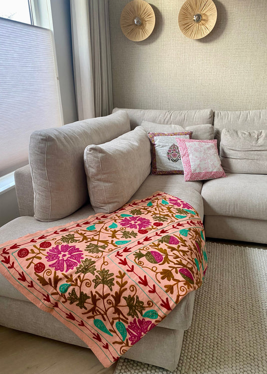 Sprei Eenpersoons - Katoen - 214x148 cm- Botanical Salmon Shade - Tantuva Atelier