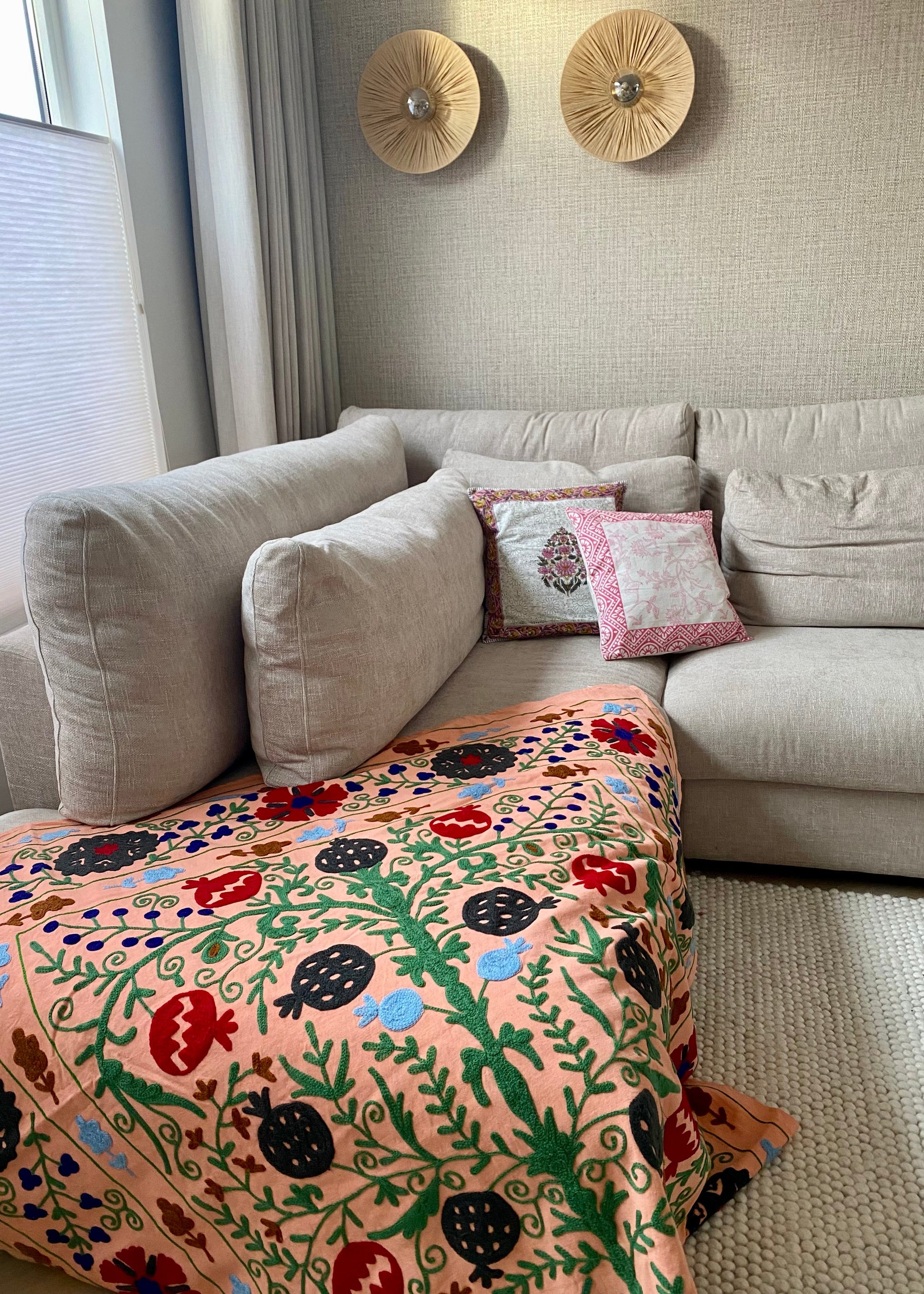 Sprei Eenpersoons - Katoen - 218x151 cm - Pomegranate Tree Salmon Blush - Tantuva Atelier