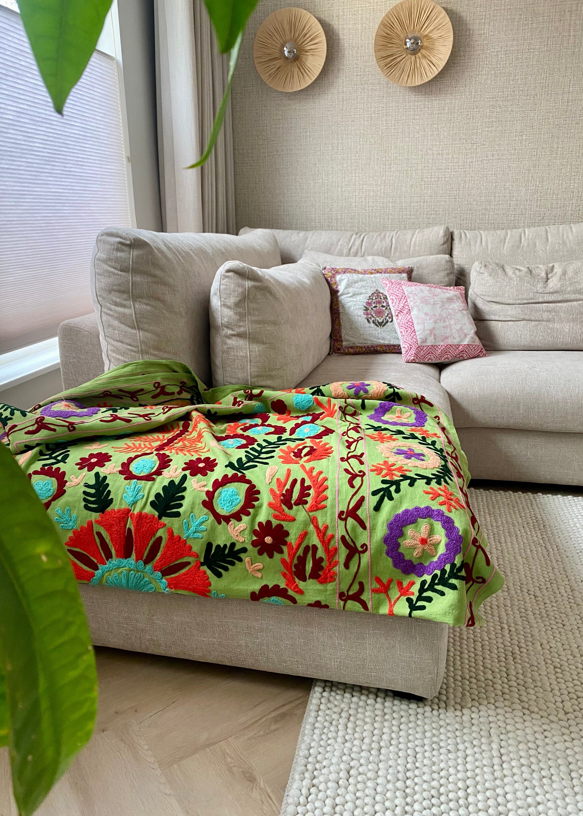 Sprei Eenpersoons - Katoen - 217x151 cm - Apple Green Delight - Tantuva Atelier