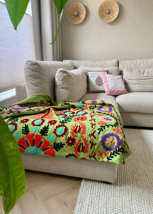 Sprei Eenpersoons - Katoen - 217x151 cm - Apple Green Delight - Tantuva Atelier