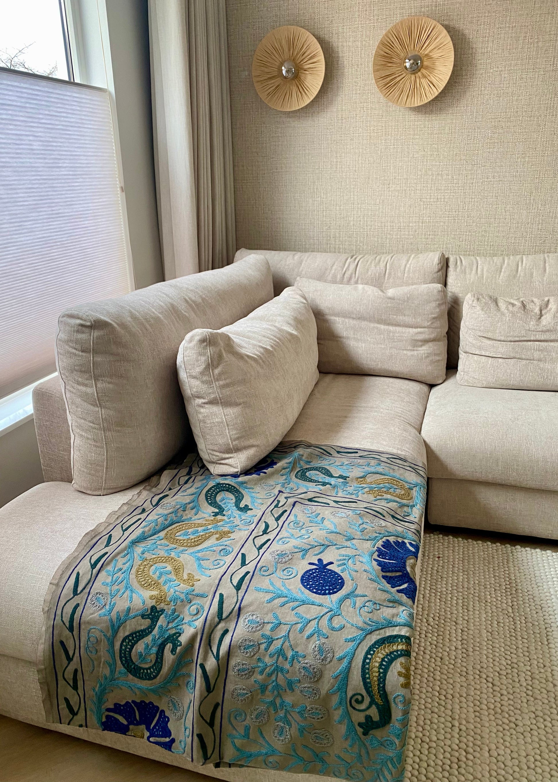 Sprei Eenpersoons - Katoen - 212x150 cm - Taupe Horseshoe - Tantuva Atelier