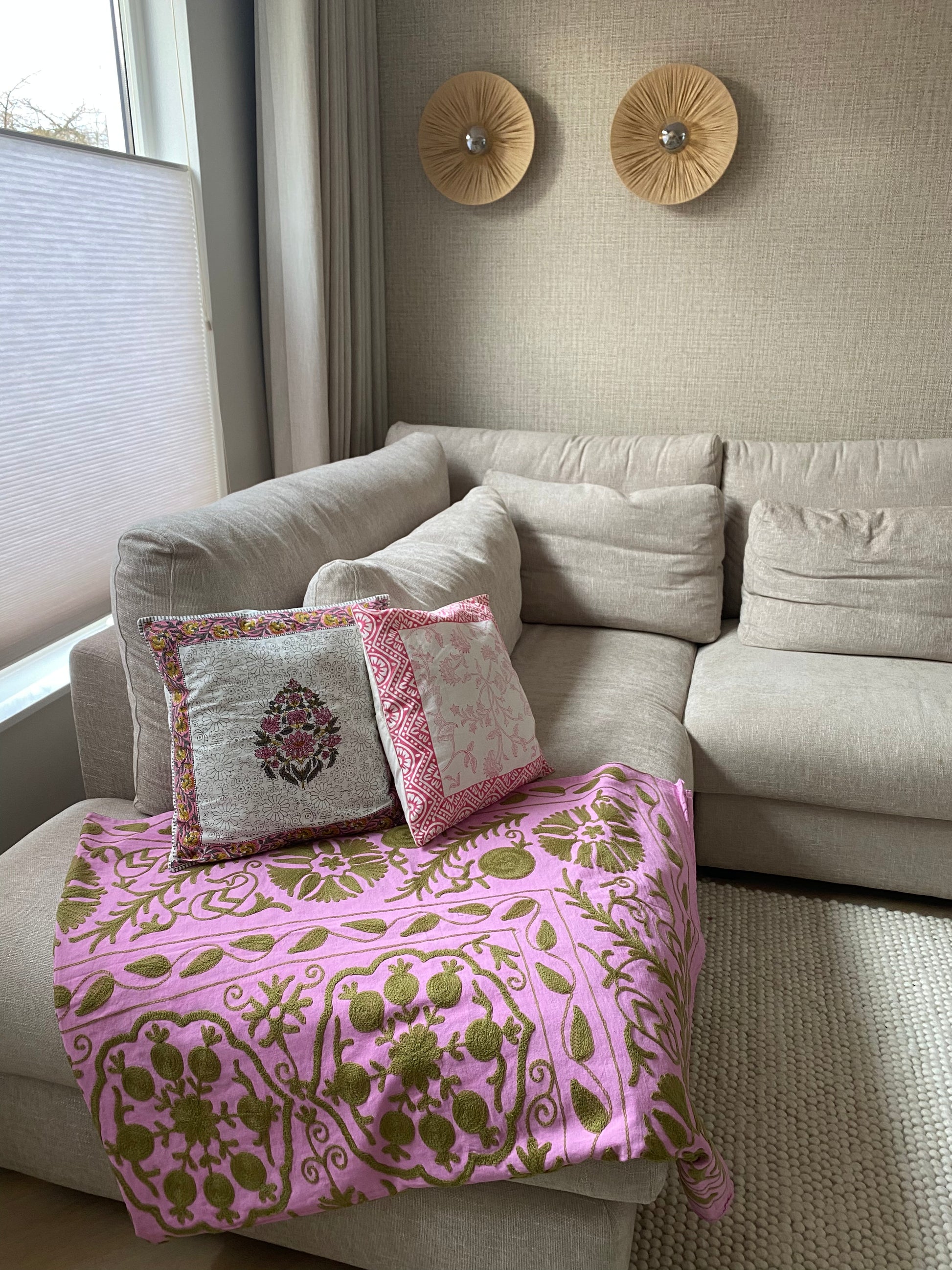 Sprei Eenpersoons - Katoen - 211x146 cm - Pink & Beige Harmony - Tantuva Atelier