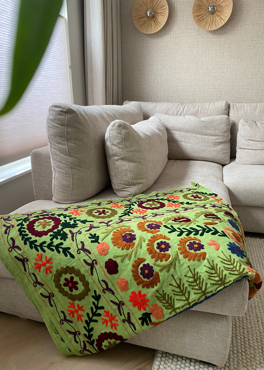 Sprei Eenpersoons -  Katoen - 215x151 cm - Apple Green Floral Charm - Tantuva Atelier