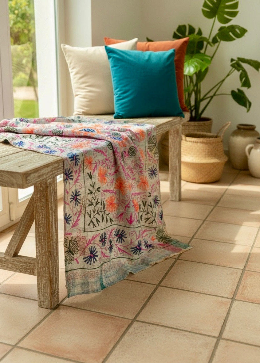 Handgemaakte sprei kantha colourful