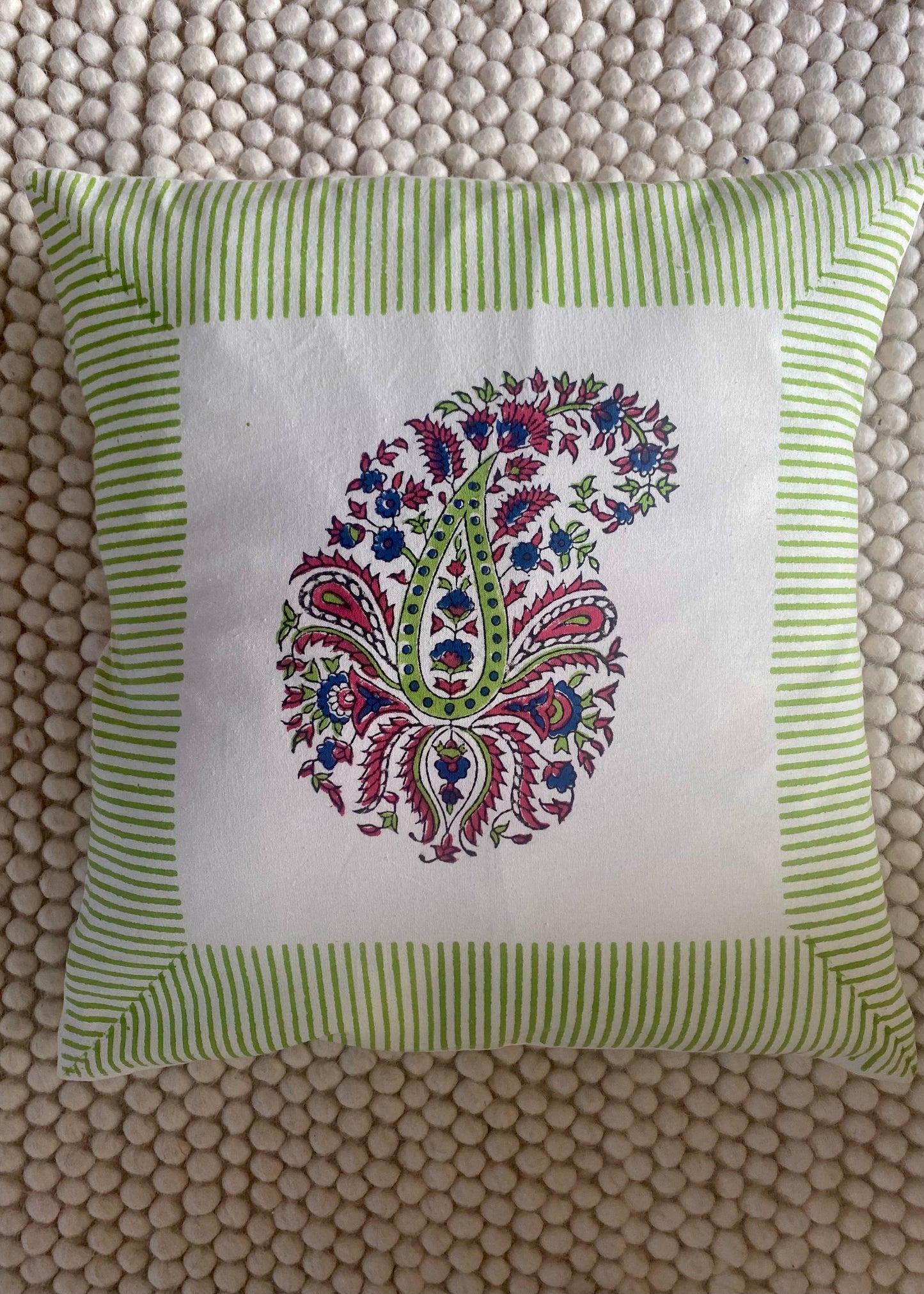 Katoenen kussen met roze/blauw/groene print - 40x40 cm