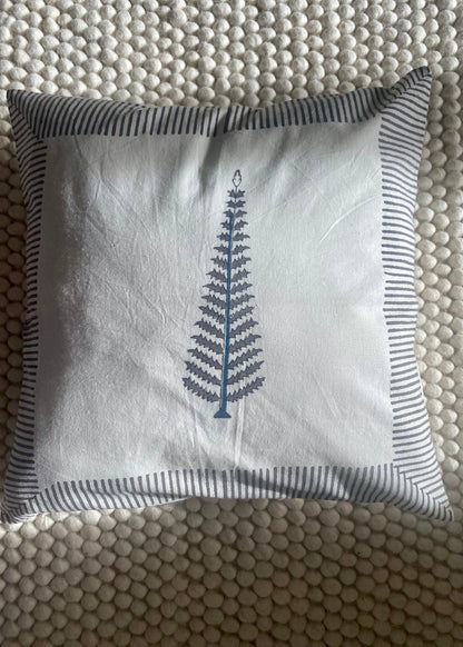 Katoenen kussen met grijs/blauwe boom - 40x40 cm
