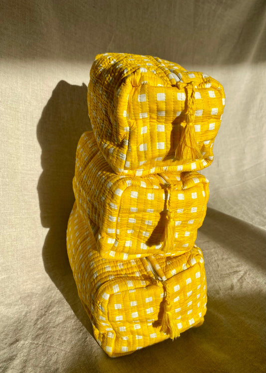 Toilettas set geel geruit