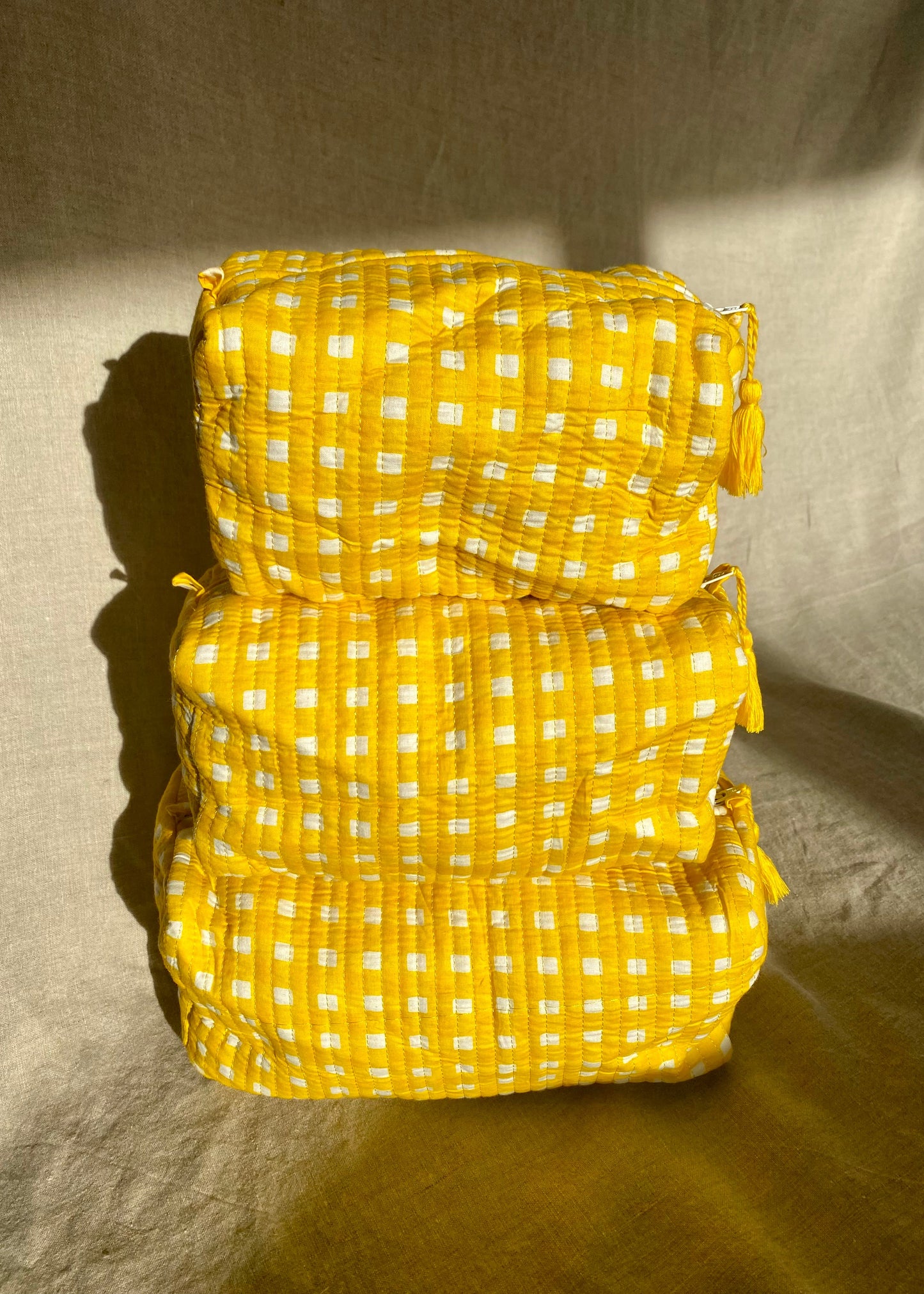 Toilettas set geel geruit