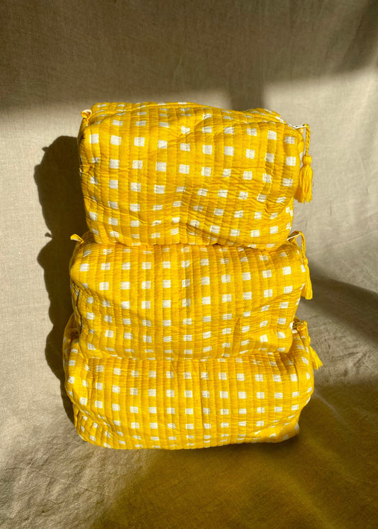 Toilettas set geel geruit