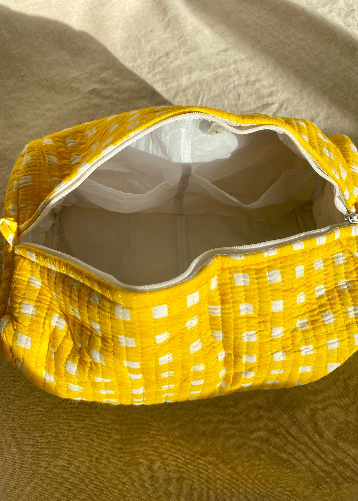 Toilettas set geel geruit