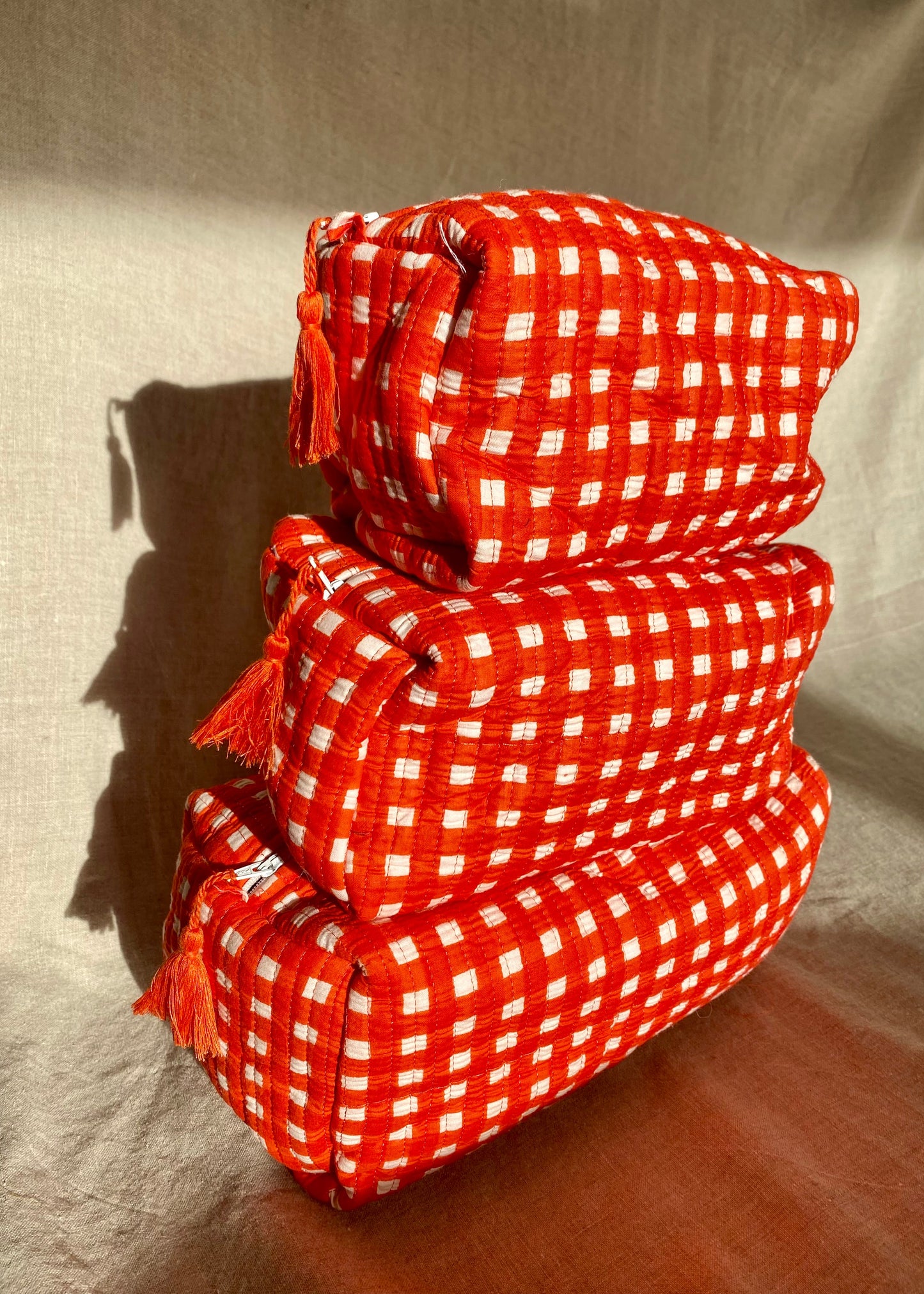 Toilettas set oranje/rood geruit