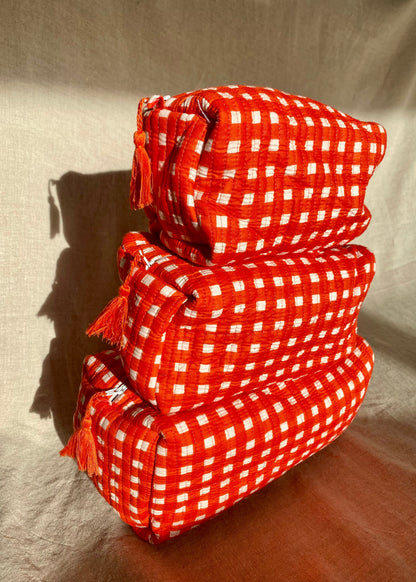 Toilettas set oranje/rood geruit