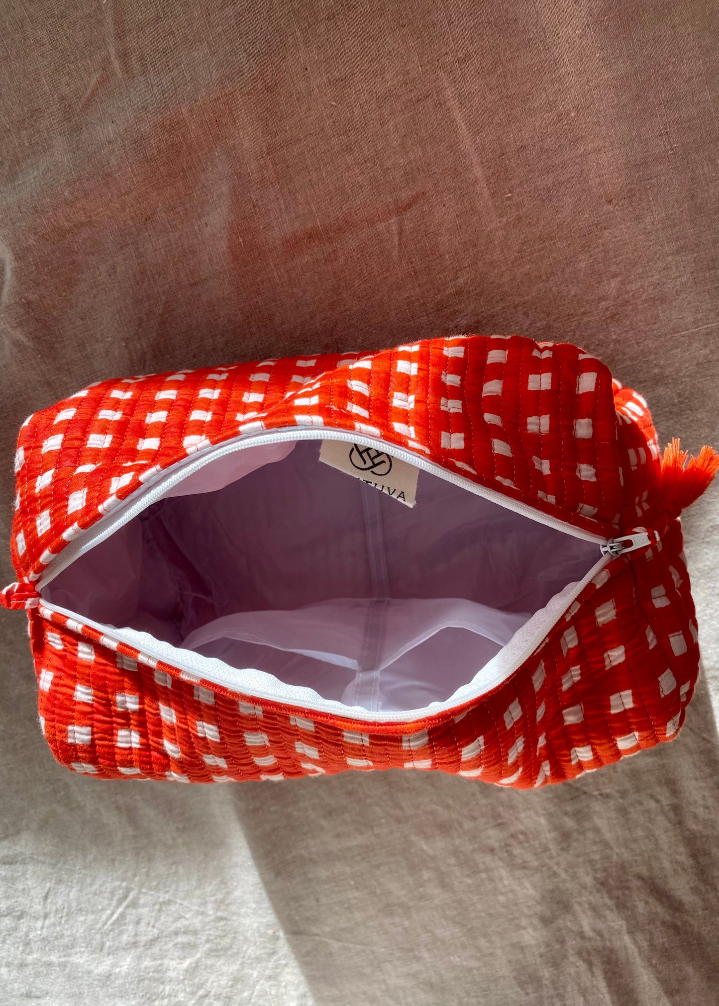 Toilettas set oranje/rood geruit