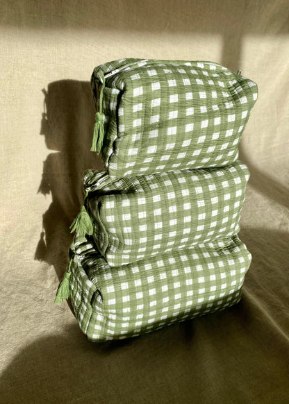 Toilettas set groen geruit