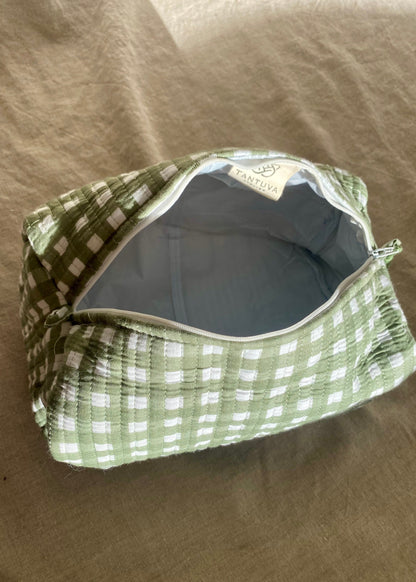 Toilettas set groen geruit