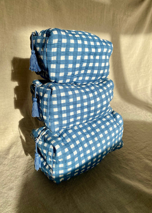 Toilettas set blauw geruit