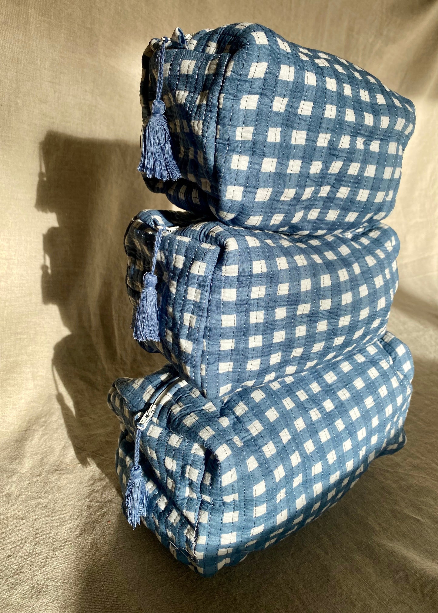 Toilettas set blauw geruit